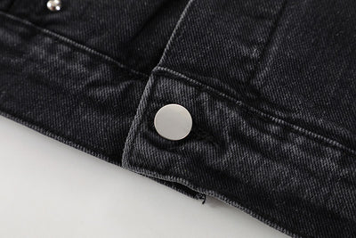 Heavy Black Denim Jacket For Women