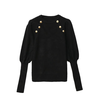 Chic Button Up Black Sweater For Women